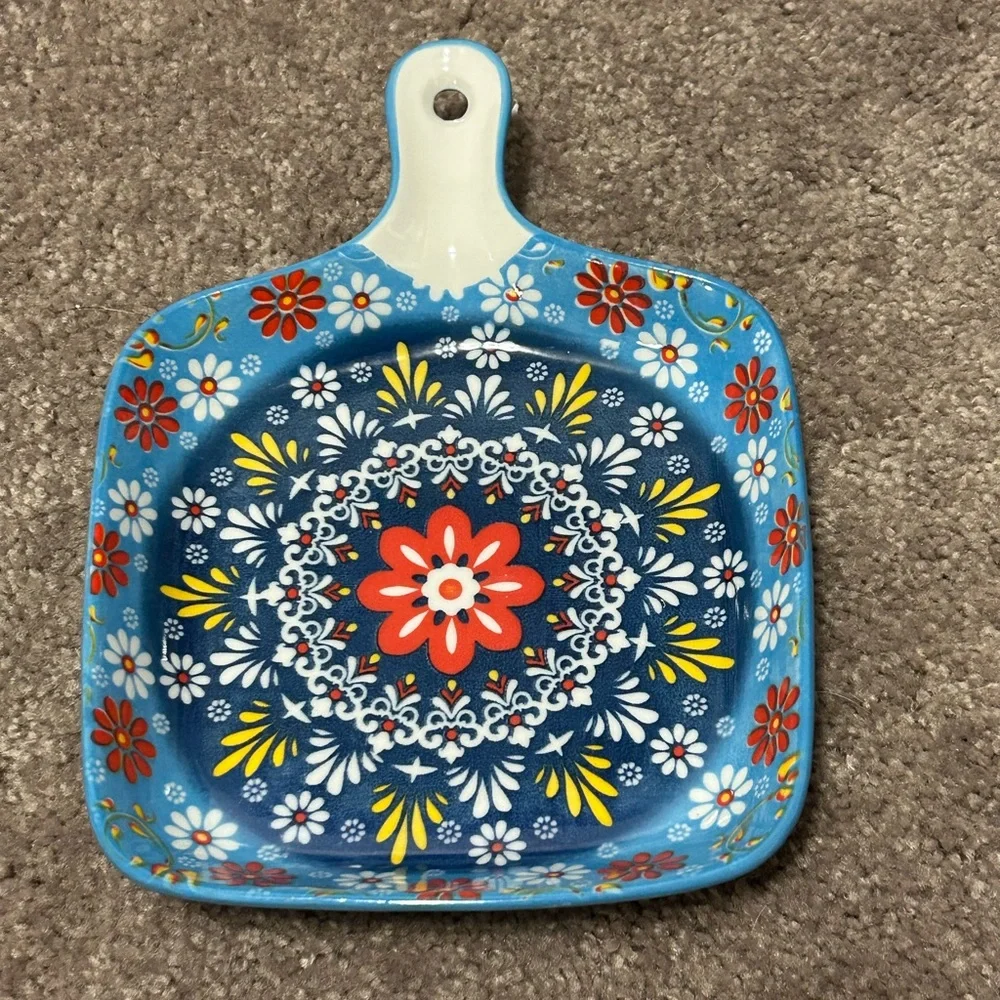 NWOT Vibrant Ceramic Square Plate with Handle blue